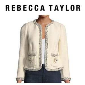SOLD Rebecca Taylor Cream Tweed Braided Jacket with Embellished Floral Appliques